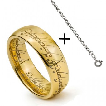 Кольцо Всевластия из стали золотистого цвета с цепочкой "The Lord of the Rings"