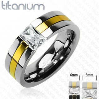 Кольцо из титана Spike Titanium с золотой полоской и фианитом