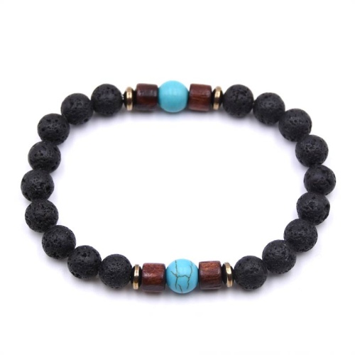 Браслет з лавового каменю з деревом та бірюзою lan-2897.