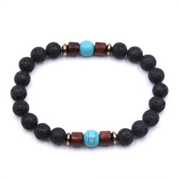 Браслет з лавового каменю з деревом та бірюзою lan-2897.