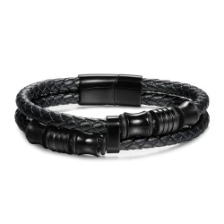 Чоловічий шкіряний браслет із вставками зі сталі