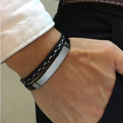 Чоловічий шкіряний браслет сталева Пластина lan-2899
