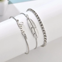 Набор браслетов: перо, love, кристалл lan — 2419