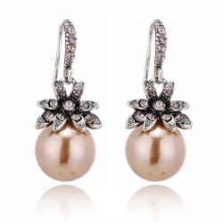 Сережки підвіски Квітка з перлиною золотисті lan-2707