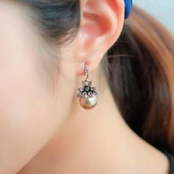 Сережки підвіски Квітка з перлиною золотисті lan-2707