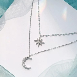 Двойная цепочка на шею полумесяц и звезда lan-3107
