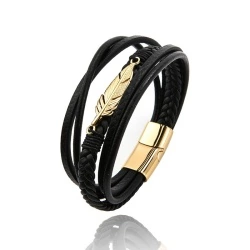 Чоловічий шкіряний браслет з пером