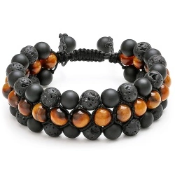 Браслет из тигрового камня и лавы, шунгит на стяжке тройной