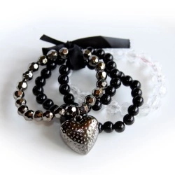 Набор браслетов на резинке - Сердце чёрного цвета (4 штуки)