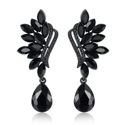 Сережки камінням Чорне перо lan — 2431