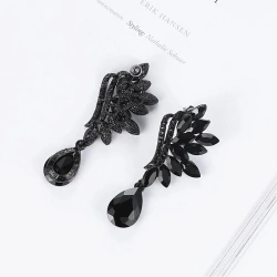 Сережки камінням Чорне перо lan — 2431