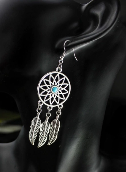 Длинные серьги Ловец снов серебристого цвета