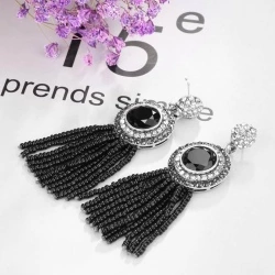 Серьги подвески с черным бисером lan-2815