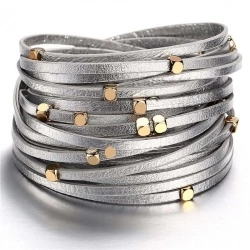 Жіночий шкіряний браслет Сріблястий блиск lan-3191