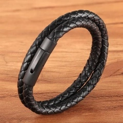 Мужской кожаный браслет Двойное Плетение классик