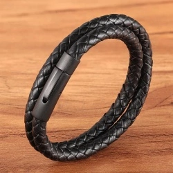 Мужской кожаный браслет Двойное Плетение классик