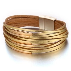 Жіночий шкіряний браслет Золоте сяйво lan-3192