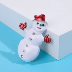 Новорічна брошка Сніговик в червоному капелюсі lan-3019