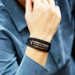 Мужской кожаный браслет Кинжал lan-2922
