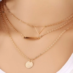 Тройная цепочка с кулонами Вeauty (пластинка, треугольник, круг)