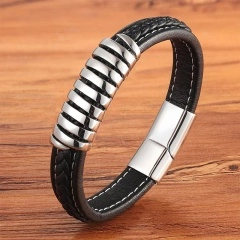 Кожаный браслет со стальной спиралью lan-2810