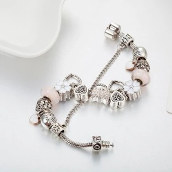 Браслет в стиле пандора два сердца Серебристое lan-2927