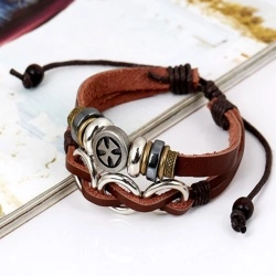 Кожаный браслет Punk Cross коричневого цвета