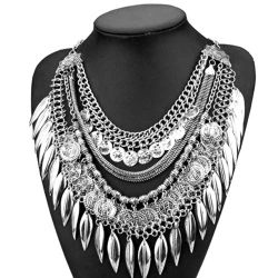 Колье с монетами Винтажное boho-style серебристого цвета
