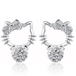 Серьги гвоздики Hello Kitty с кристаллами сваровски
