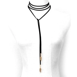 Замшевый длинный чокер c перышками на концах lan-1113