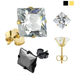 Сережки гвоздики зі сталі Spikes Квадрат з фіанітом