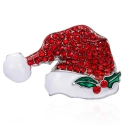Брошь новогодняя Шапка с кристаллами