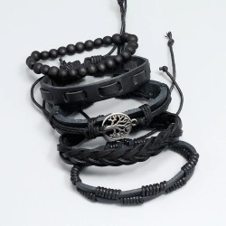 Набір шкіряних браслетів Дерево життя чорний lan-2740