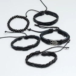 Набір шкіряних браслетів Дерево життя чорний lan-2740
