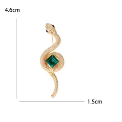 Брошка Змія золотиста із зеленим кристалом lan-3040