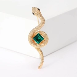Брошка Змія золотиста із зеленим кристалом lan-3040