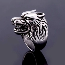 Кільце з нержавіючої сталі Голова Вовка