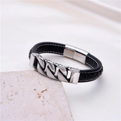 Чоловічий шкіряний браслет Антик ланцюг