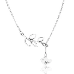 Кулон Птичка и ветвь серебристого цвета