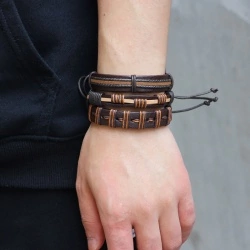 Кожаный браслет коричневый набор из 6 штук