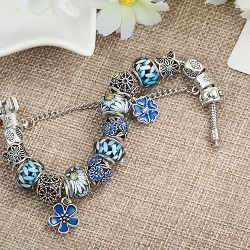 Браслет в стиле пандора Синие Цветы