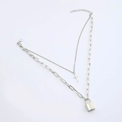 Многослойная двойная цепочка Замок и крестик lan-3103