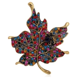 Брошь Кленовый лист с кристаллами