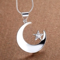 Серебреная цепочка и кулон Месяц и звезда