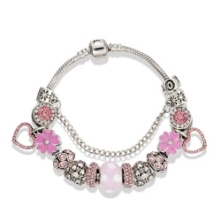 Браслет в стиле пандора Розовое сердце lan-3110