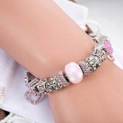 Браслет в стиле пандора Розовое сердце lan-3110