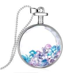 Кулон с цепочкой бутылочка с разноцветными кристаллами