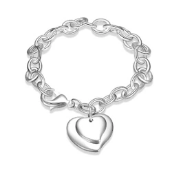 Серебряный браслет цепочка с подвеской сердце
