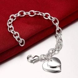 Серебряный браслет цепочка с подвеской сердце