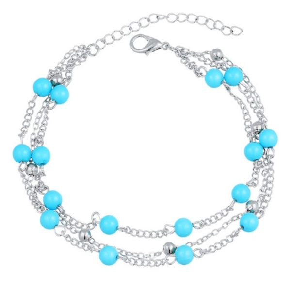 Браслет на ногу Голубые бусины